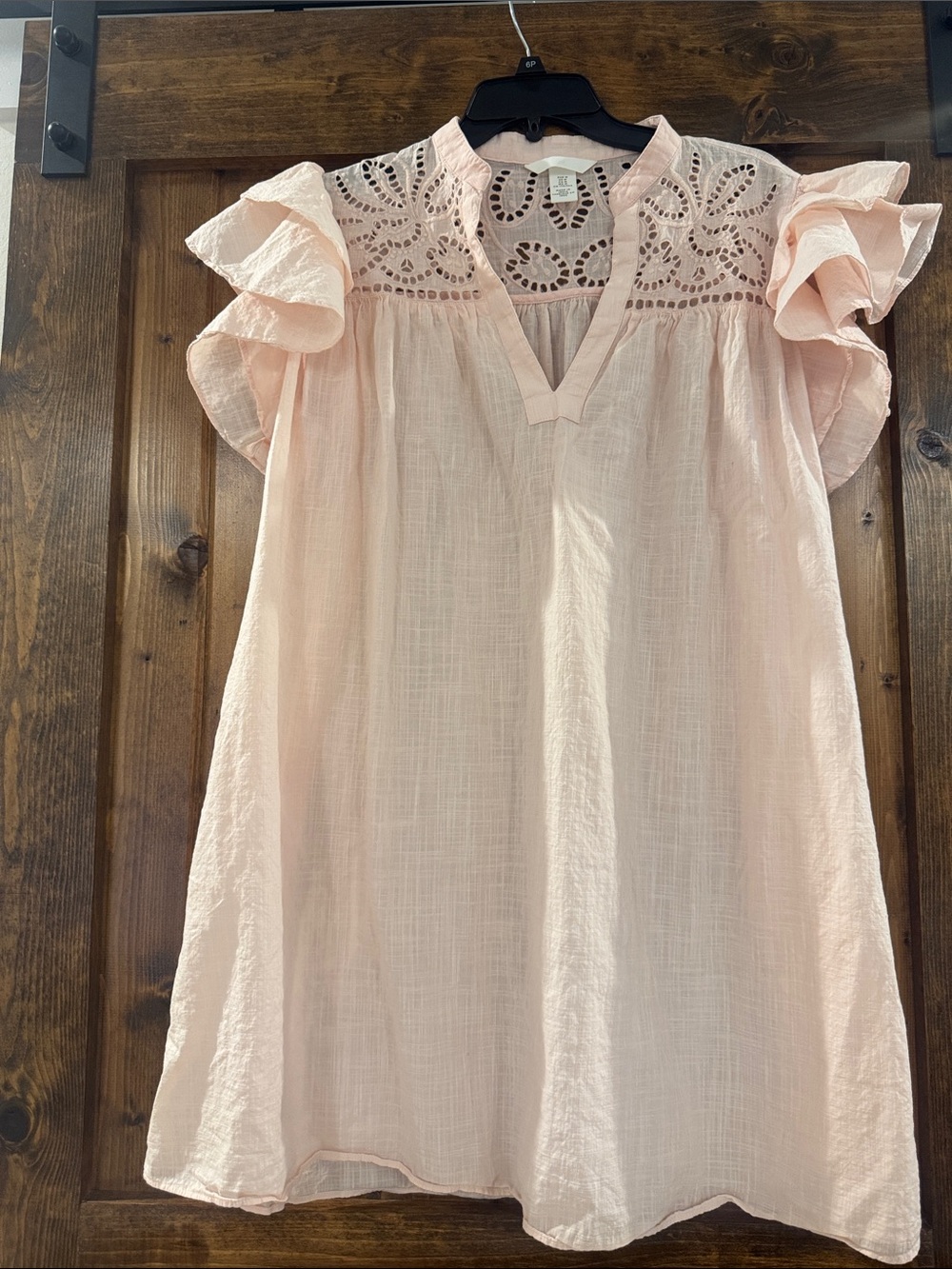 H&M Pale Pink Eyelet Yoke Ruffle Sleeve Dress